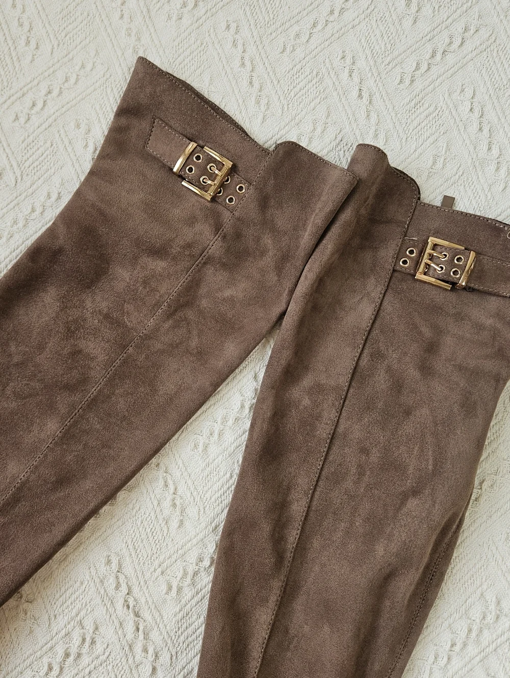 Top Moda Faux Leather Suede Over The Knee Boots Taupe Buckle Western Shoes 8